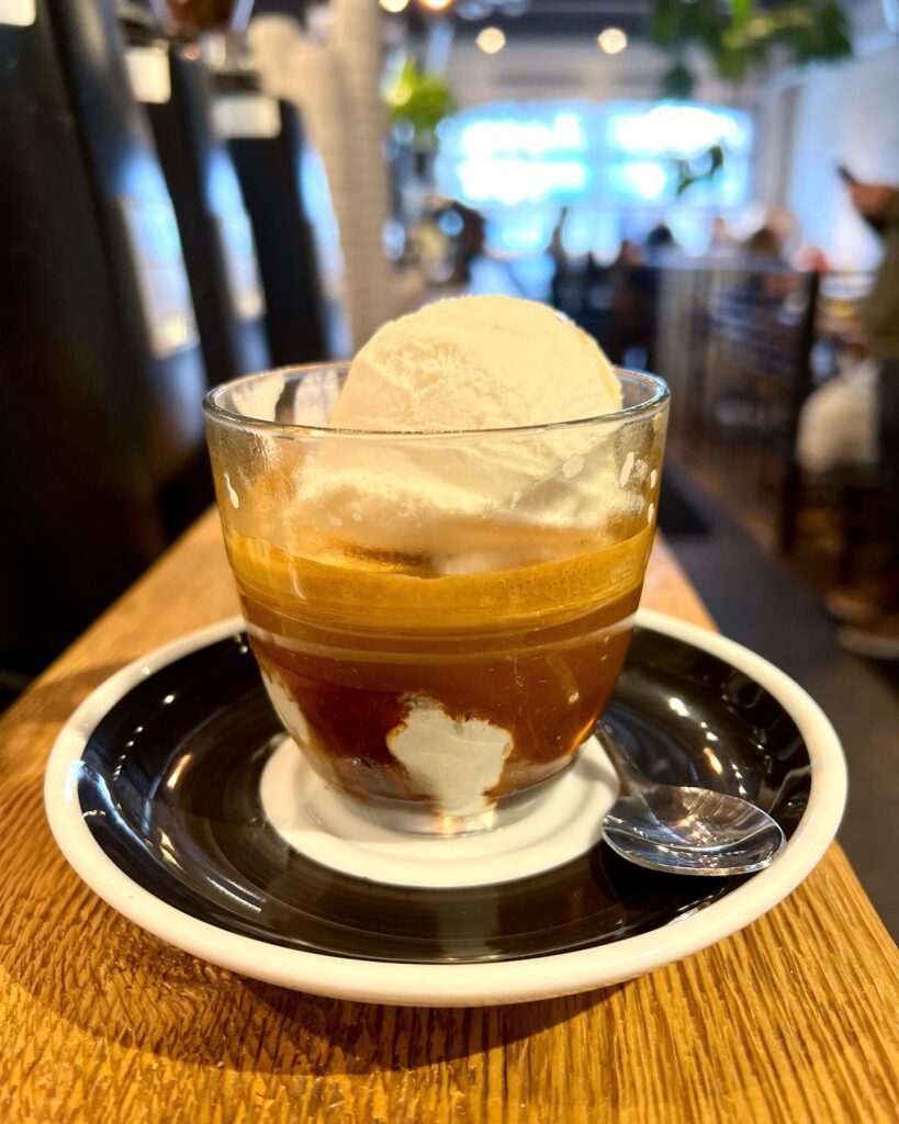Affogato is a double shot of espresso, topped with Calder Dairy vanilla ice cream. Ridiculous.